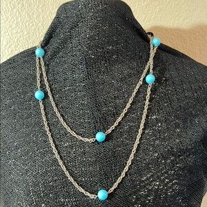 Vintage Silver and Blue Beaded Necklace c36